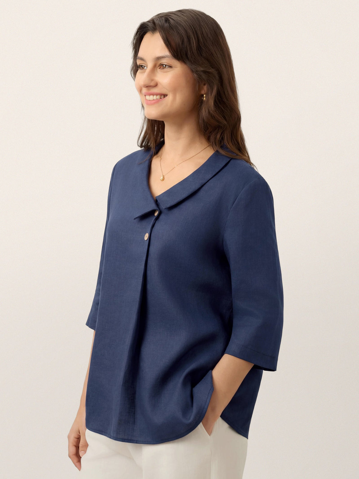 Ottilie | Linen Top with Asymmetric Collar and Inverted Pleat photo 3