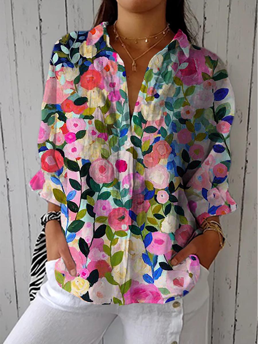 Agatha Women's Blouse in a Relaxed Fit with a V-neck and a Floral Print in Multi, photo 1