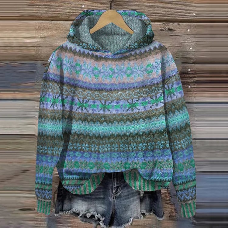 Annette Women's Sweater with a Hood and a Nordic Knit Pattern, photo 1