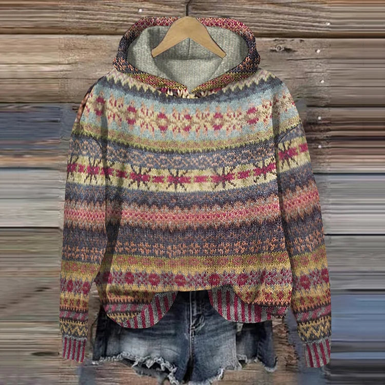 Annette Women's Sweater with a Hood and a Nordic Knit Pattern, photo 3
