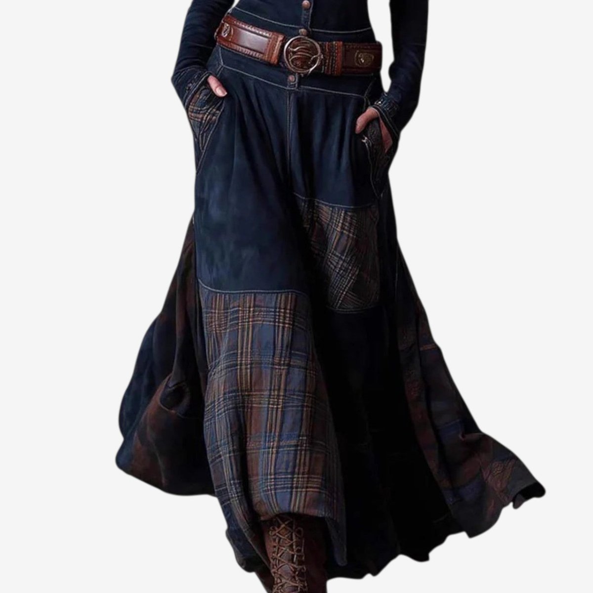 Bettina Women's Long Tartan Patchwork Dress with Buttons, photo 3