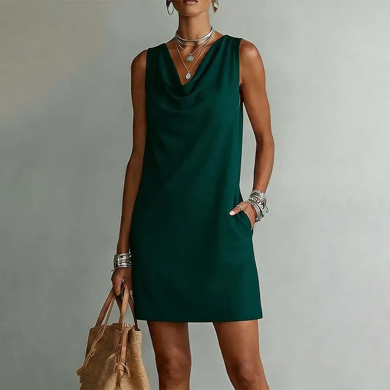 Briony Women's Sleeveless Mini Dress with Draped Neck, photo 1
