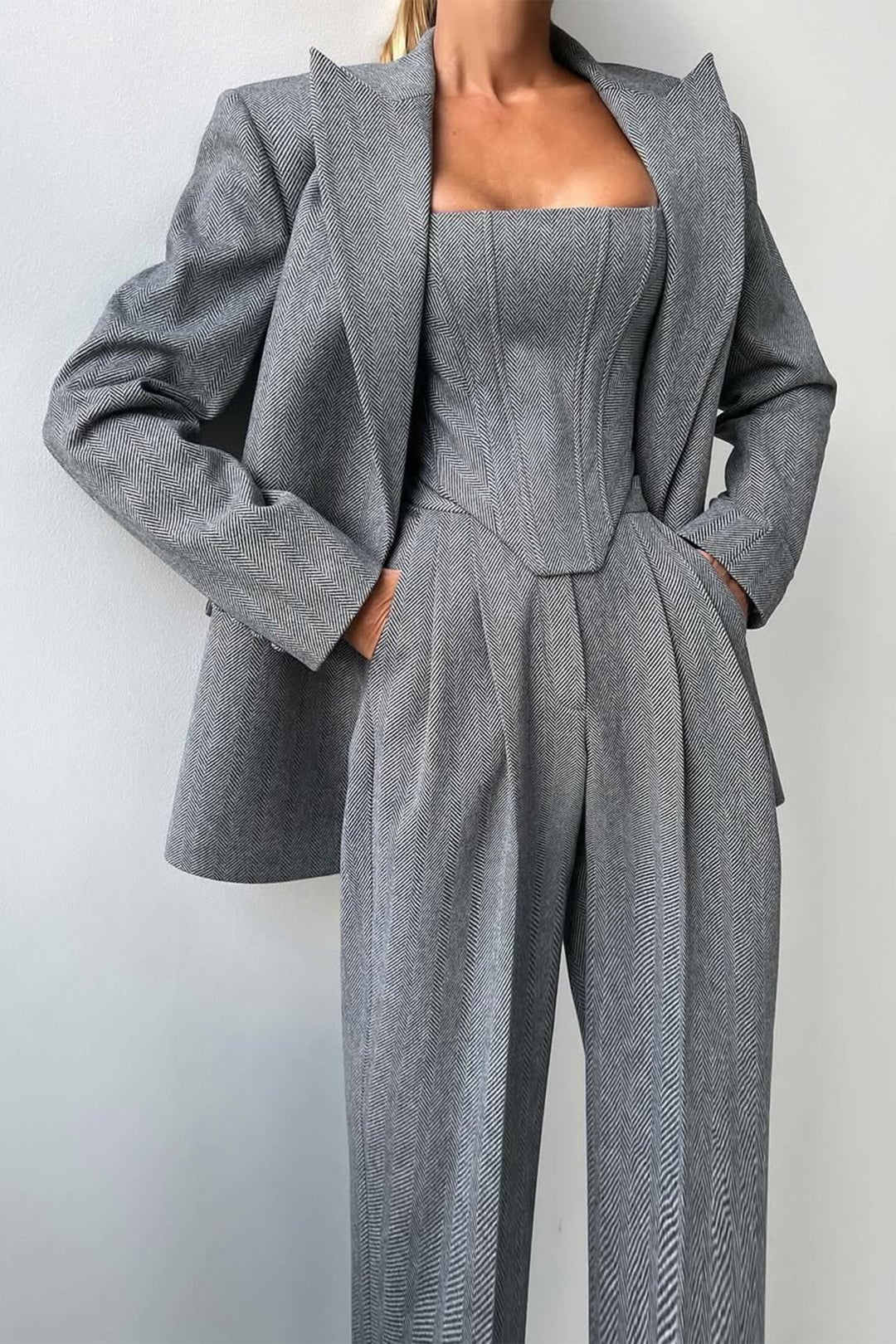 Catalina Women's Co-ord Set with Wide Legs with Lapels and Pleats, photo 1