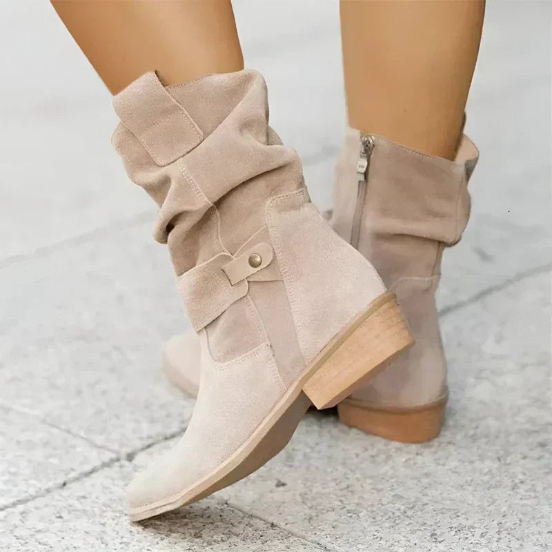 Christa Women's Boots with a Zip and a Block Heel in Beige, photo 1