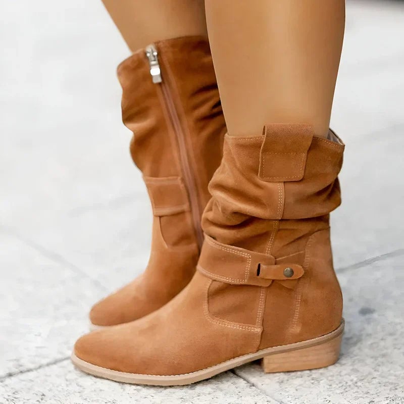 Christa Women's Boots with a Zip and a Block Heel in Beige, photo 4