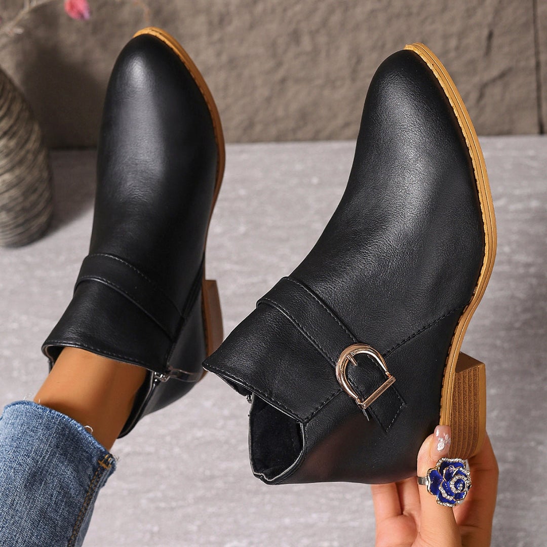 Edie Women's Ankle Boots in a Leather Look with a Zip and a Block Heel, photo 5