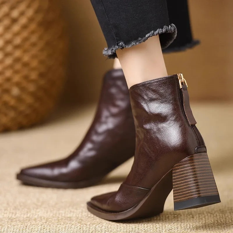 Jolene Women's Leather Ankle Boots with V Cut, photo 4
