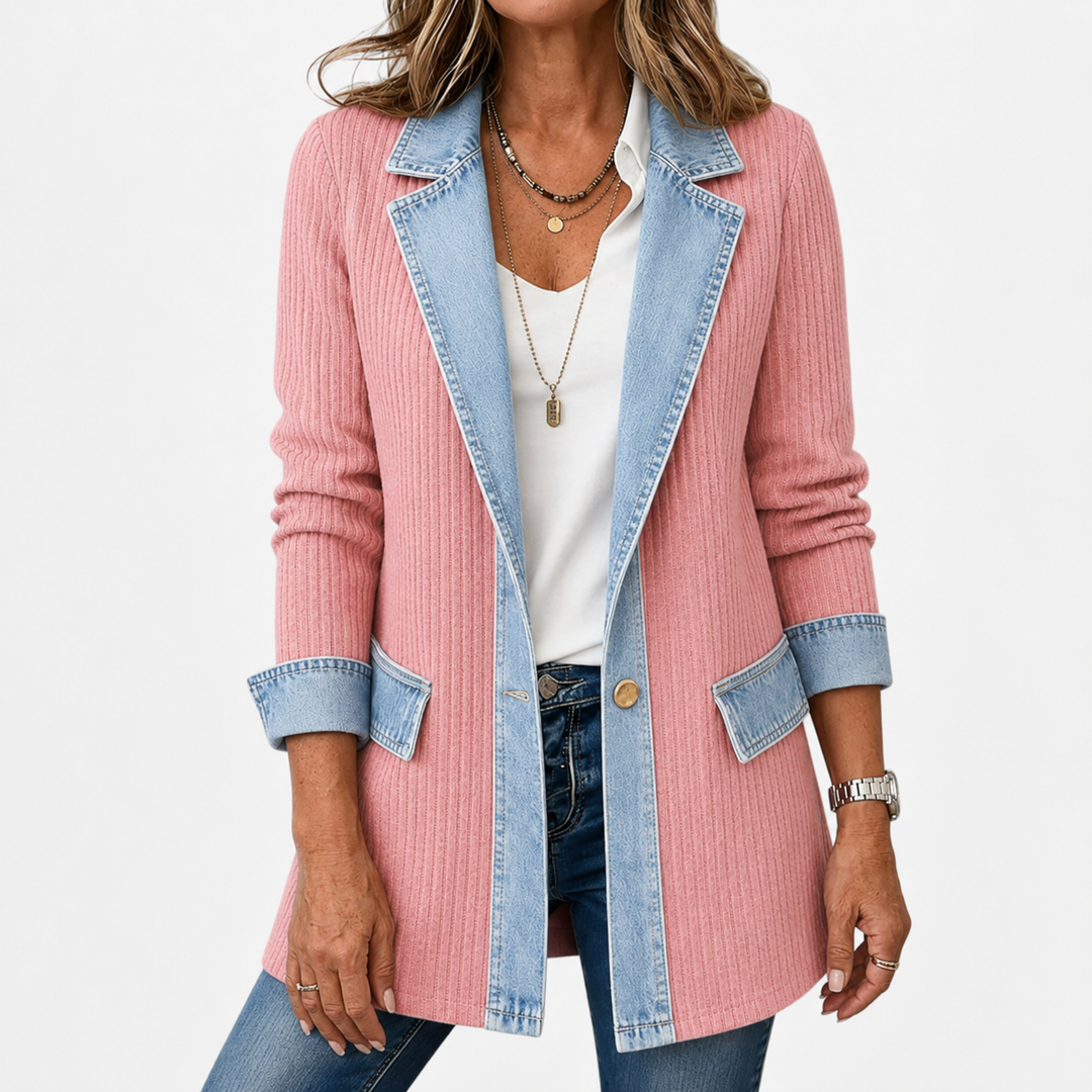 Kelly Women's Sweater in Ribbed Knit with Lapels and Pockets, photo 8