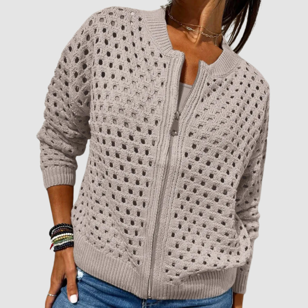 Lois Women's Cardigan in Knit with a Zip in Beige, photo 4