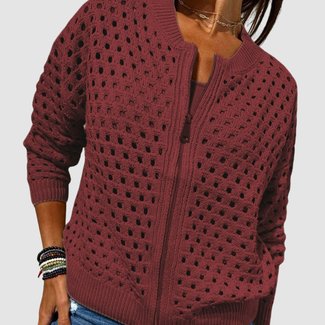 Lois Women's Cardigan in Knit with a Zip in Beige, photo 6