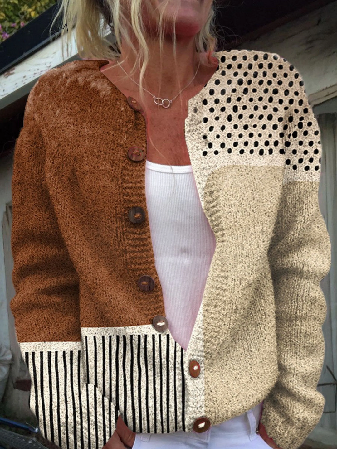 Luna Women's Cardigan in Knit with Buttons with Long Sleeves, photo 1