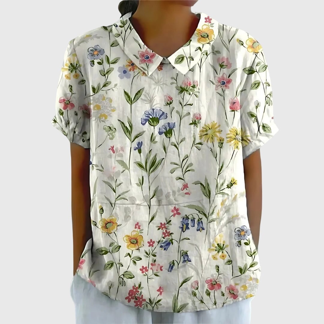 Monica Women's Blouse in a Relaxed Fit with a Floral Print in Yellow, photo 2