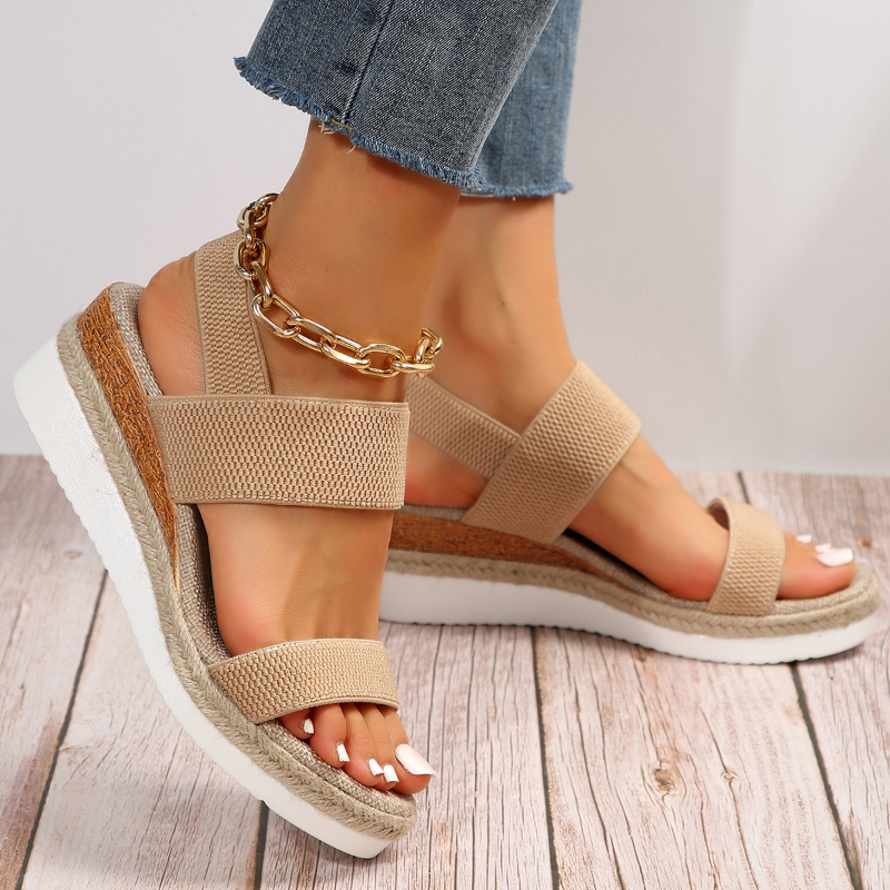 Olivia Women's Sandals with an Elasticated Waist and a Wedge Heel in Brown, photo 1