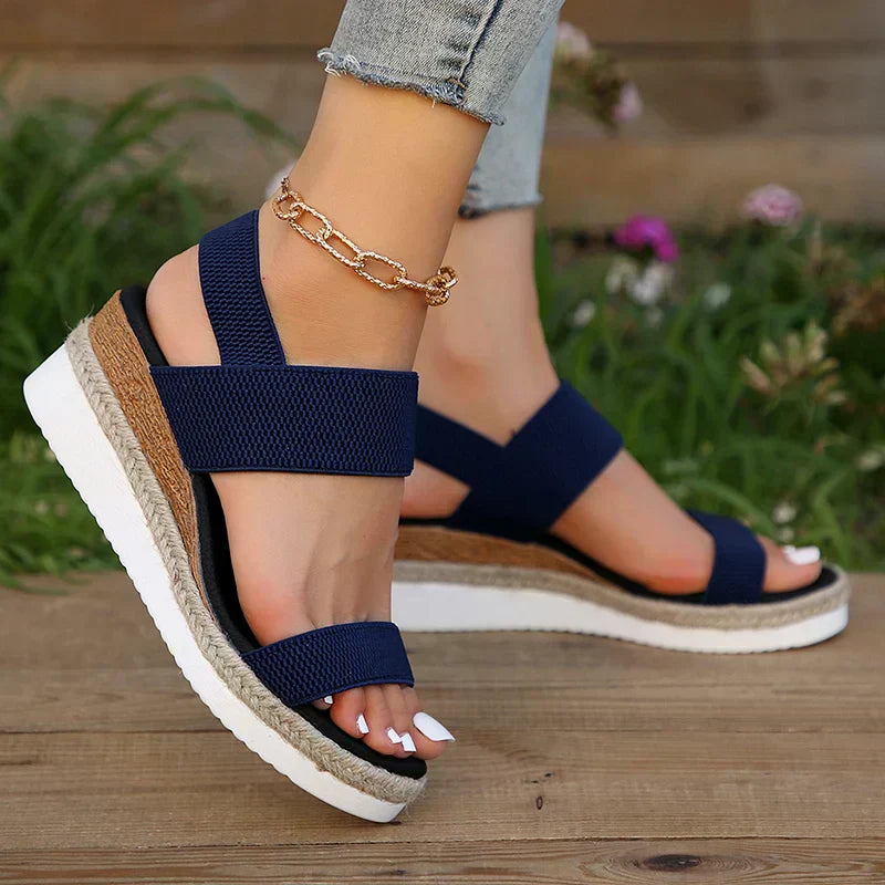 Olivia Women's Sandals with an Elasticated Waist and a Wedge Heel in Brown, photo 9