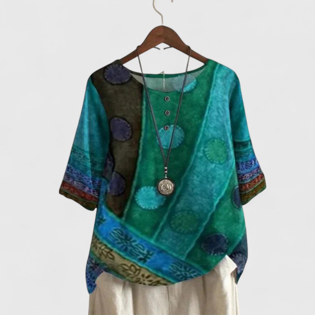 Prue Women's Top in a Long Cut with a Round Neck and an All-over Print, photo 2