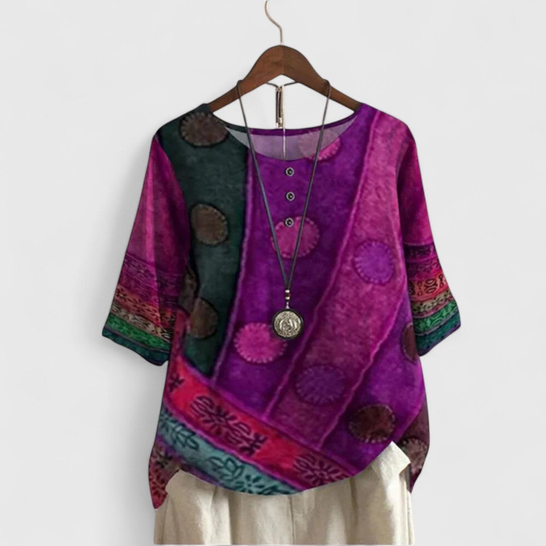 Prue Women's Top in a Long Cut with a Round Neck and an All-over Print, photo 4