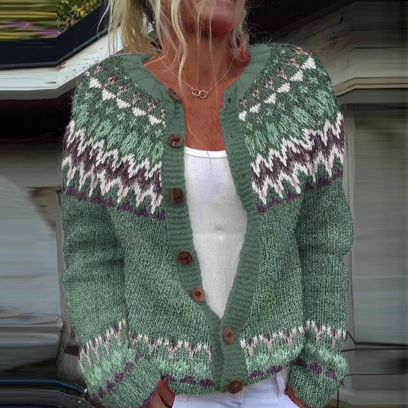 Rosalie Women's Cardigan with Buttons and a Nordic Knit Pattern, photo 1