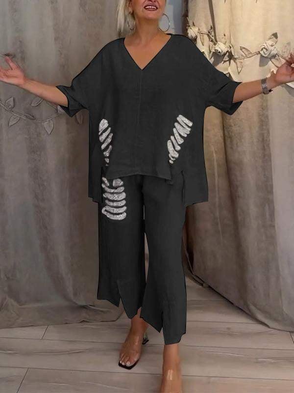 Sally Women's Co-ord Set in a Relaxed Fit with a V-neck and an Asymmetric Cut, photo 2