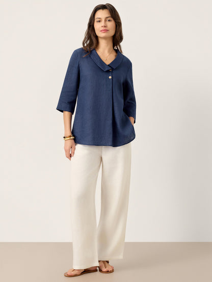 Ottilie | Linen Top with Asymmetric Collar and Inverted Pleat photo 9