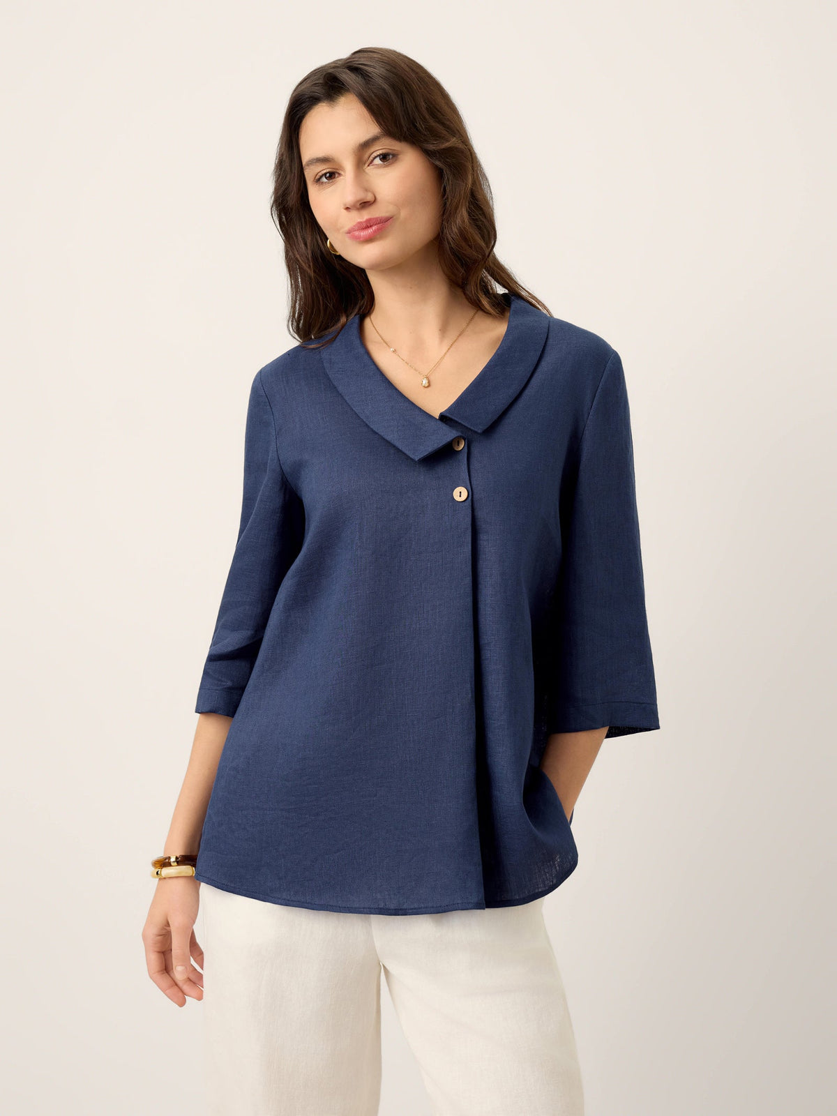 Ottilie | Linen Top with Asymmetric Collar and Inverted Pleat photo 5