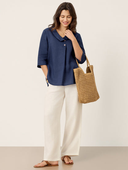 Ottilie | Linen Top with Asymmetric Collar and Inverted Pleat photo 10