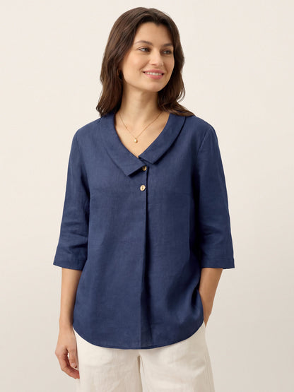 Ottilie | Linen Top with Asymmetric Collar and Inverted Pleat photo 6