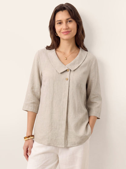Ottilie | Linen Top with Asymmetric Collar and Inverted Pleat photo 18