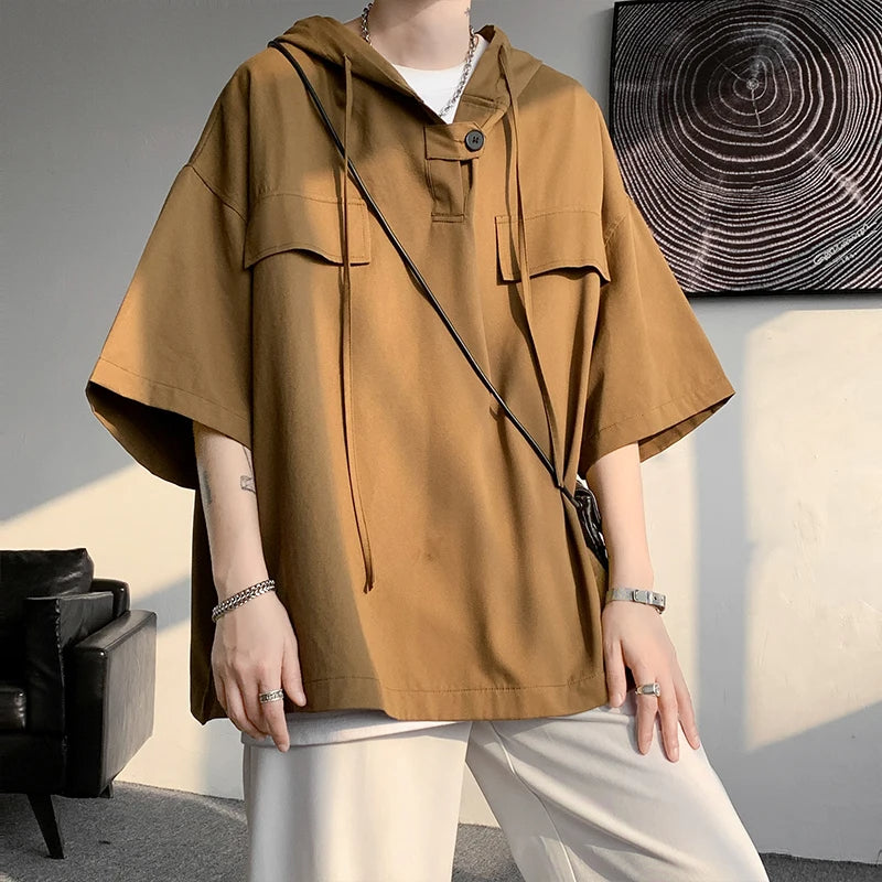 Men's Short-Sleeve Hooded Shirt