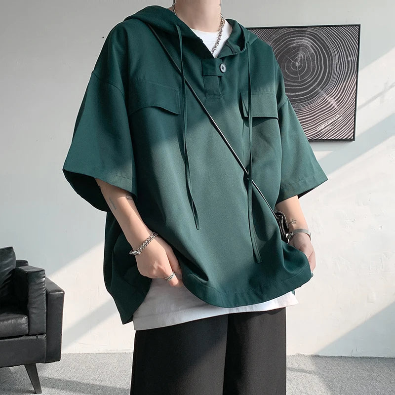 Men's Short-Sleeve Hooded Shirt