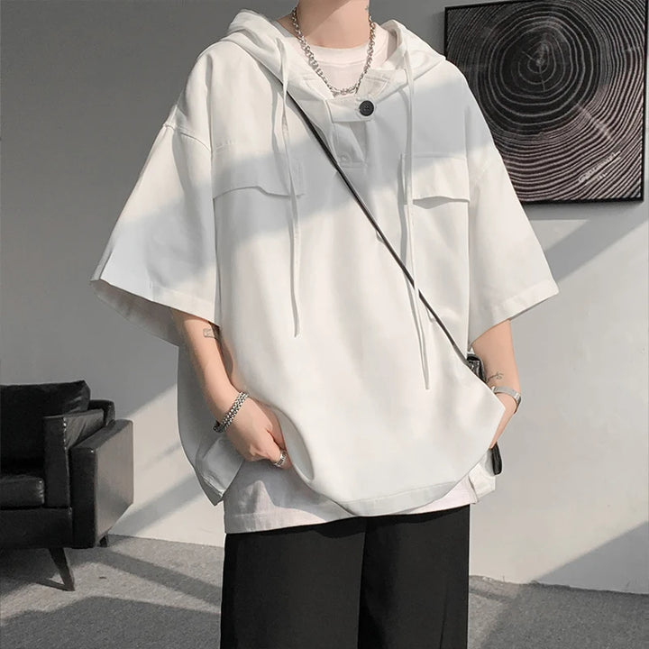 Men's Short-Sleeve Hooded Shirt