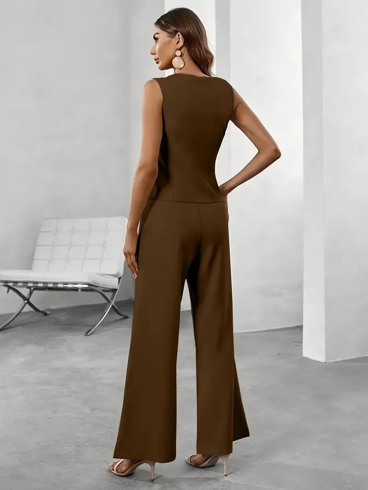 Women's Structured Vest Jacket with Wide-Leg Pants