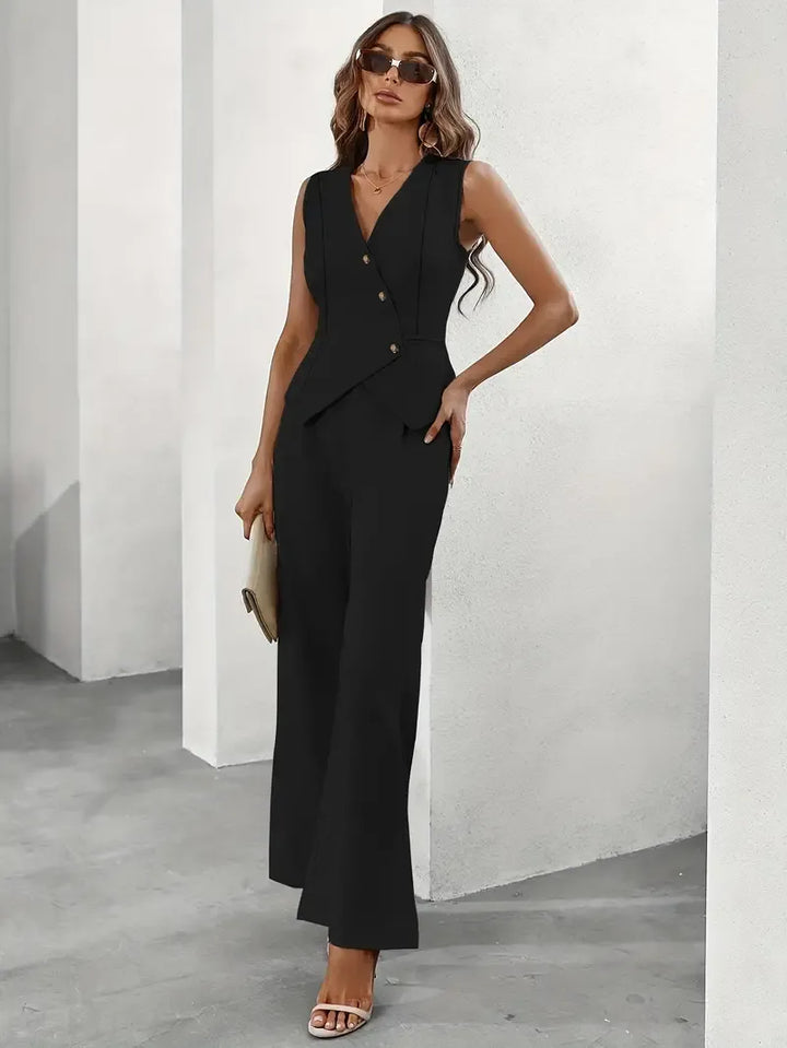 Women's Structured Vest Jacket with Wide-Leg Pants