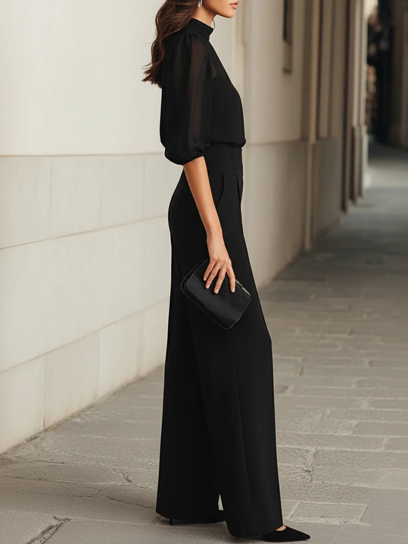 Black Three Piece Camisole and Wide Leg Pant Set photo 3