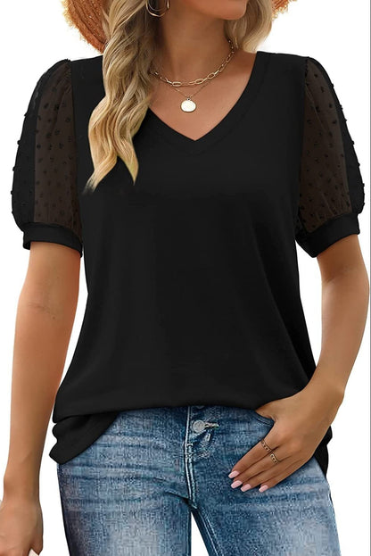 Antonia Women's Blouse with a V-neck with Puff Sleeves and Polka Dots, photo 2