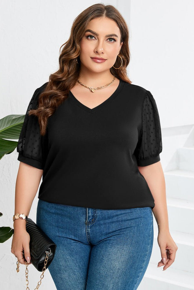 Antonia Women's Blouse with a V-neck with Puff Sleeves and Polka Dots, photo 7