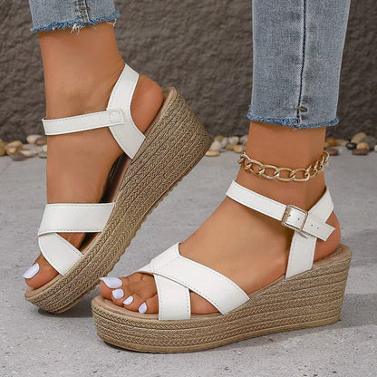 Autumn Women's Sandals with a Buckle and a Wedge Heel and Adjustable Straps, photo 8