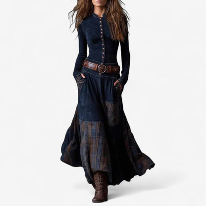 Bettina Women's Long Tartan Patchwork Dress with Buttons, photo 1