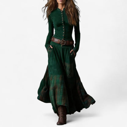 Bettina Women's Long Tartan Patchwork Dress with Buttons, photo 8