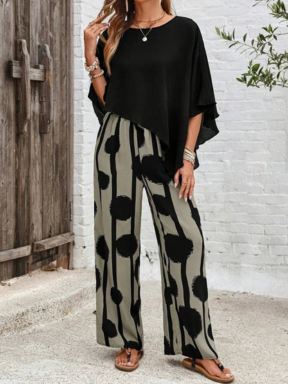 Camila Women's Co-ord Set with Wide Legs with a Round Neck and an Asymmetric Cut, photo 1