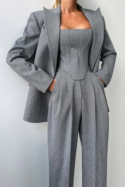 Catalina Women's Co-ord Set with Wide Legs with Lapels and Pleats, photo 1