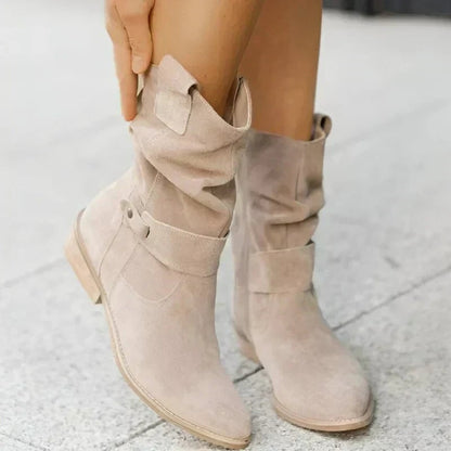 Christa Women's Boots with a Zip and a Block Heel in Beige, photo 2