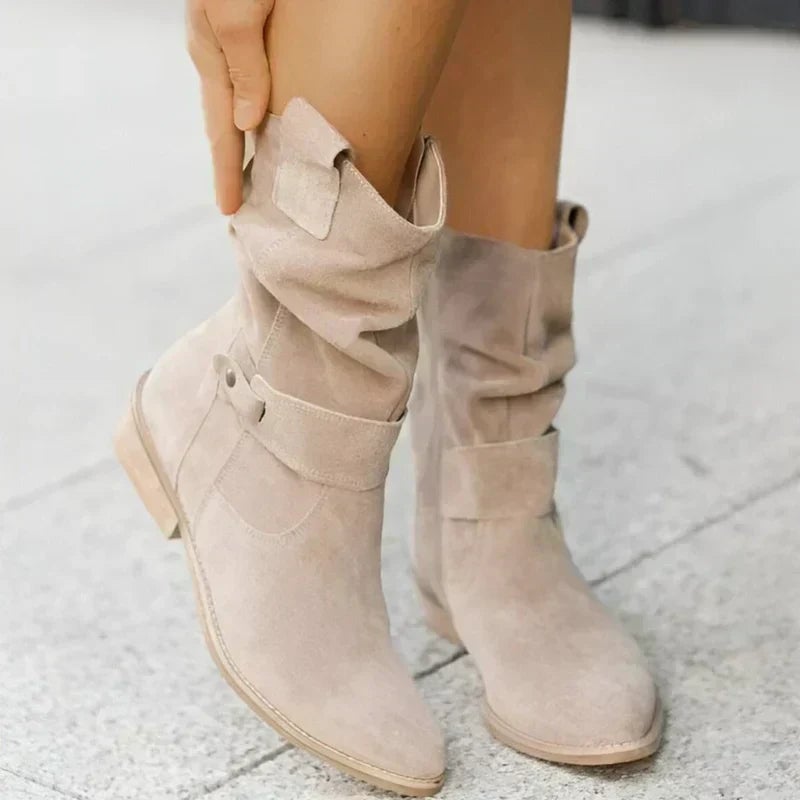 Christa Women's Boots with a Zip and a Block Heel in Beige, photo 2