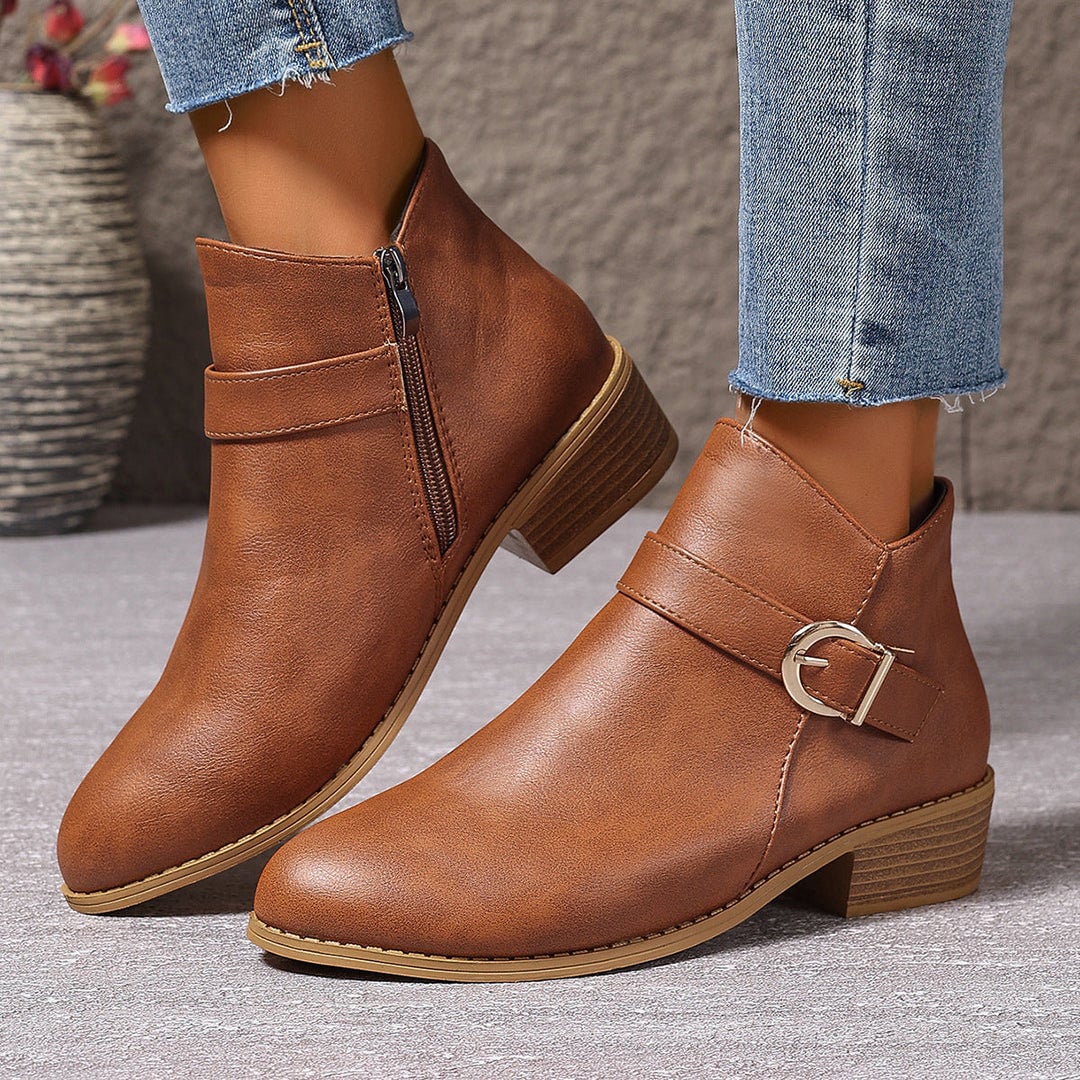 Edie Women's Ankle Boots in a Leather Look with a Zip and a Block Heel, photo 1