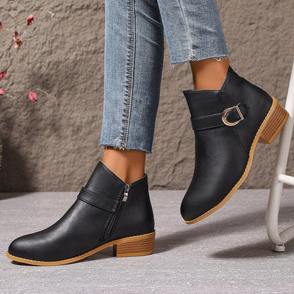 Edie Women's Ankle Boots in a Leather Look with a Zip and a Block Heel, photo 3