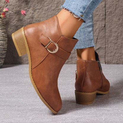 Edie Women's Ankle Boots in a Leather Look with a Zip and a Block Heel, photo 4