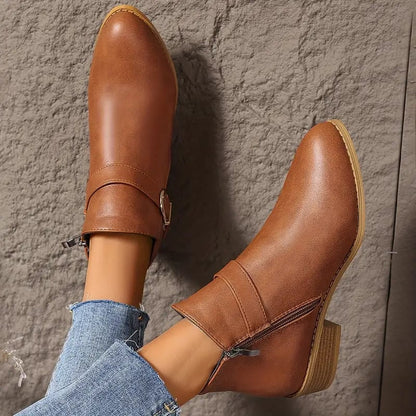 Edie Women's Ankle Boots in a Leather Look with a Zip and a Block Heel, photo 8