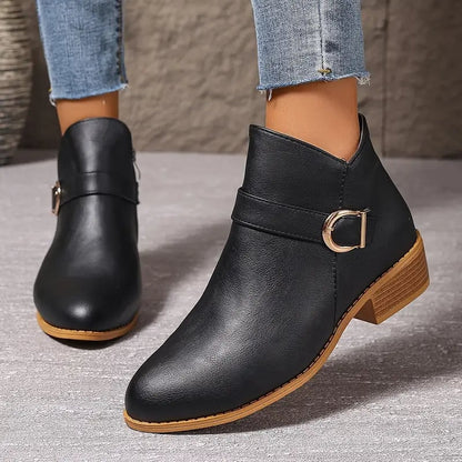 Edie Women's Ankle Boots in a Leather Look with a Zip and a Block Heel, photo 9