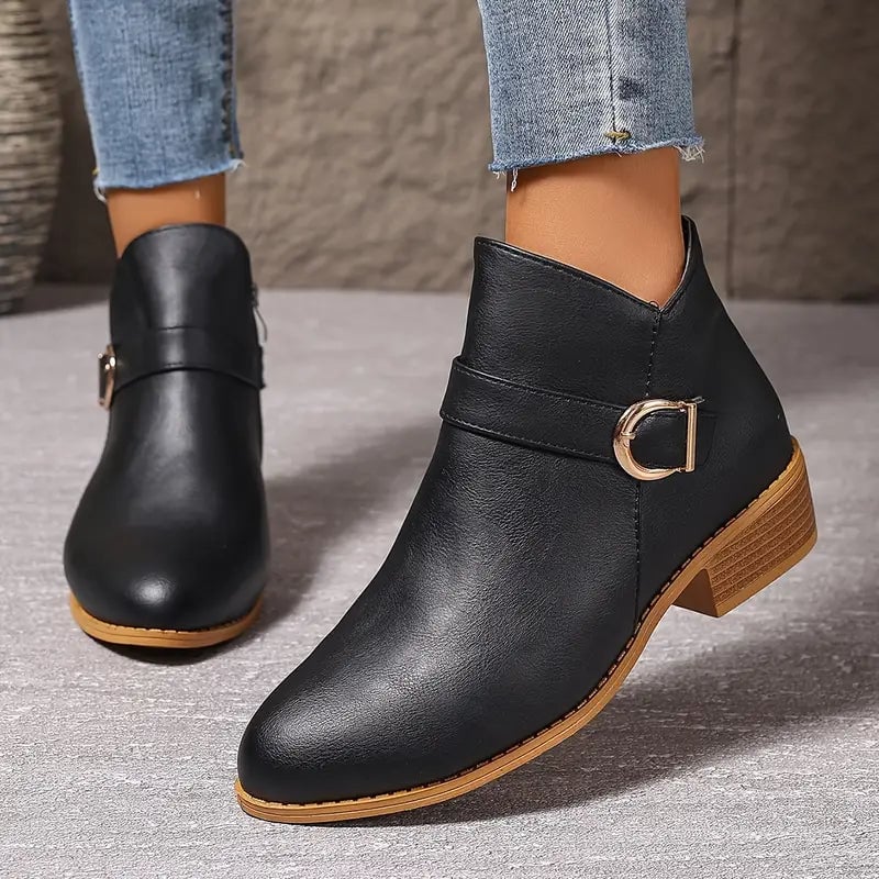 Edie Women's Ankle Boots in a Leather Look with a Zip and a Block Heel, photo 9