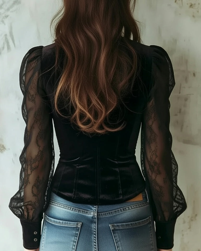 Estelle Women's Blouse in a Slim Fit with a V-neck and Lace, photo 3