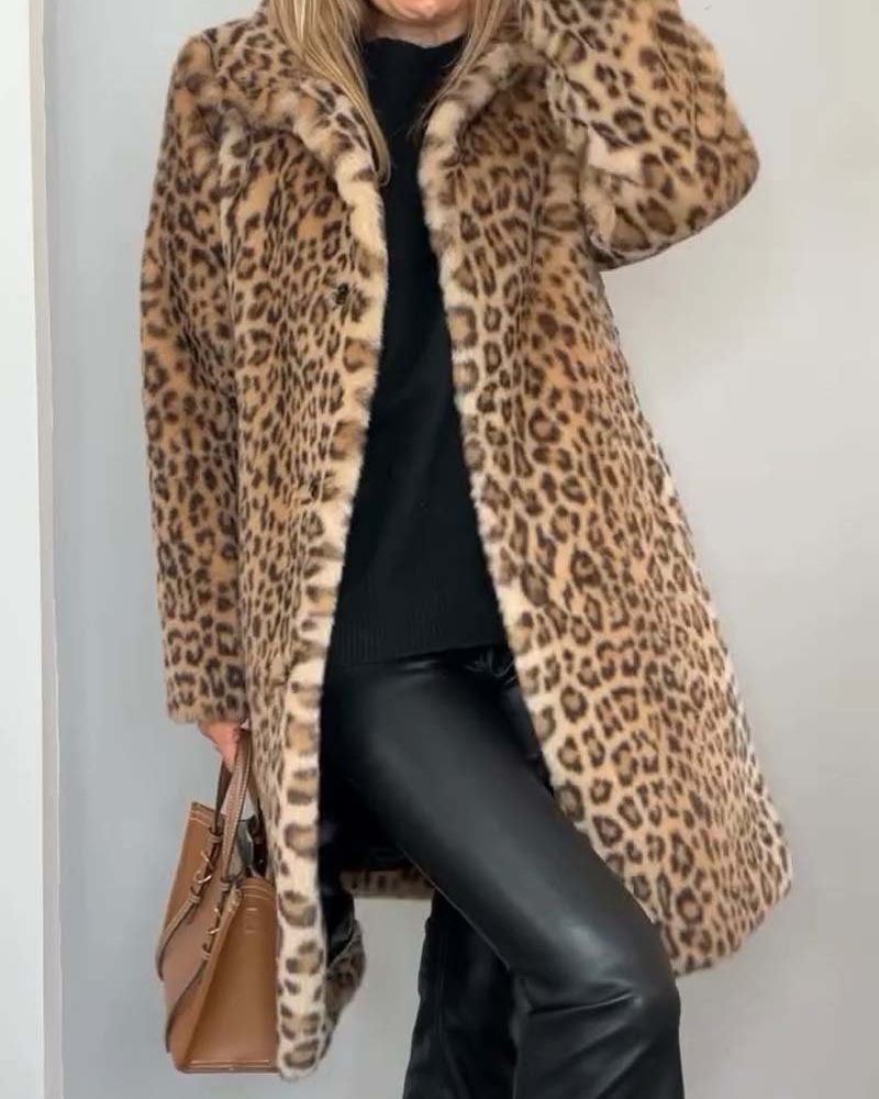 Gina Women's Coat with a Leopard Print in Khaki, photo 1